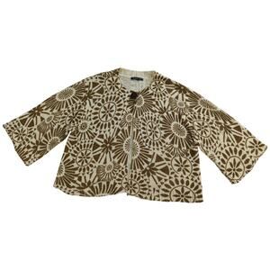 August Silk Womens Cardigan Sweater Brown Beige Floral Knit Open Front Jacket M